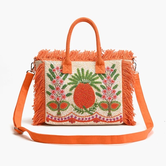 A&B Limited Edition Handbags - American & Beyond | Fringe Fiesta Pineapple Tote w/ Crossbody Strap